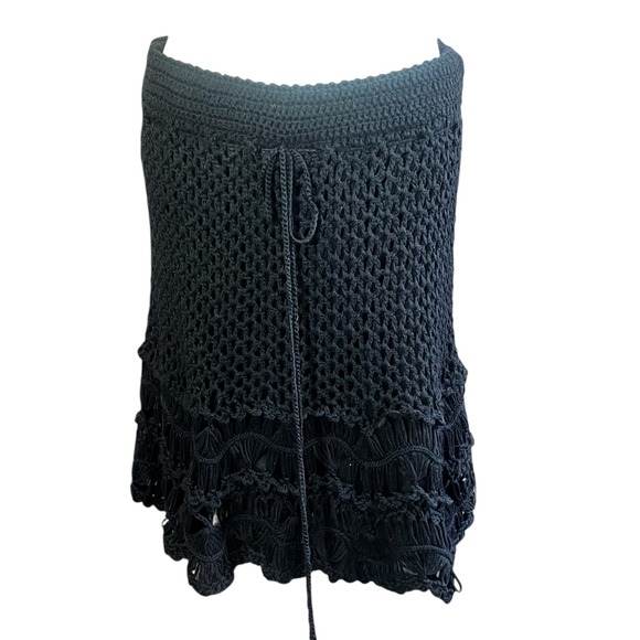 Nick & Mo Crochet Mini Skirt Black Lace Drawstring Waist ALine Casual - Picture 2 of 5